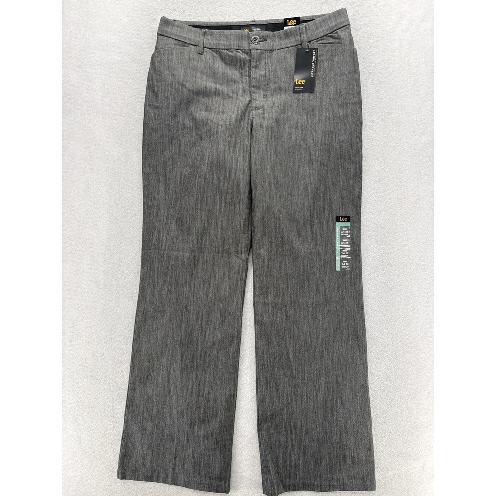 Lee Flex Motion Trouser Dress Pants Womens 14 Gray Striped Twill Stretch Work